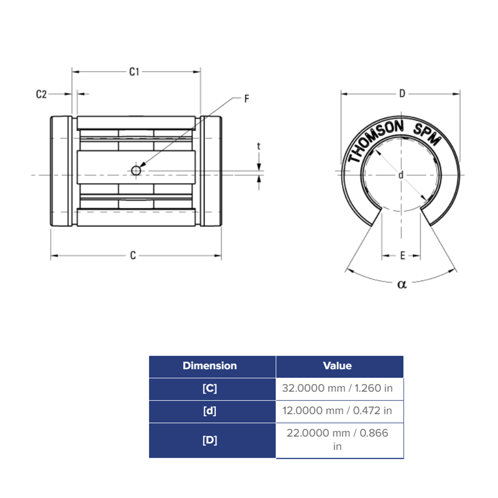 SPM12OPN THOMSON BALL BUSHING<BR>SPM SERIES 12MM OPEN LINEAR BEARING ADJUSTABLE 238.3 LBF